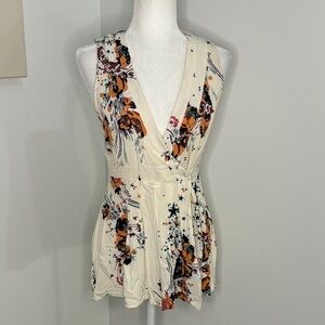 Free People Cream Floral Wrap Blouse